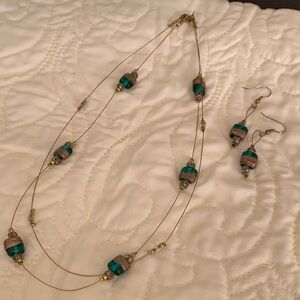 Handmade Vintage Wire Beaded Boho Necklace and Earring Set